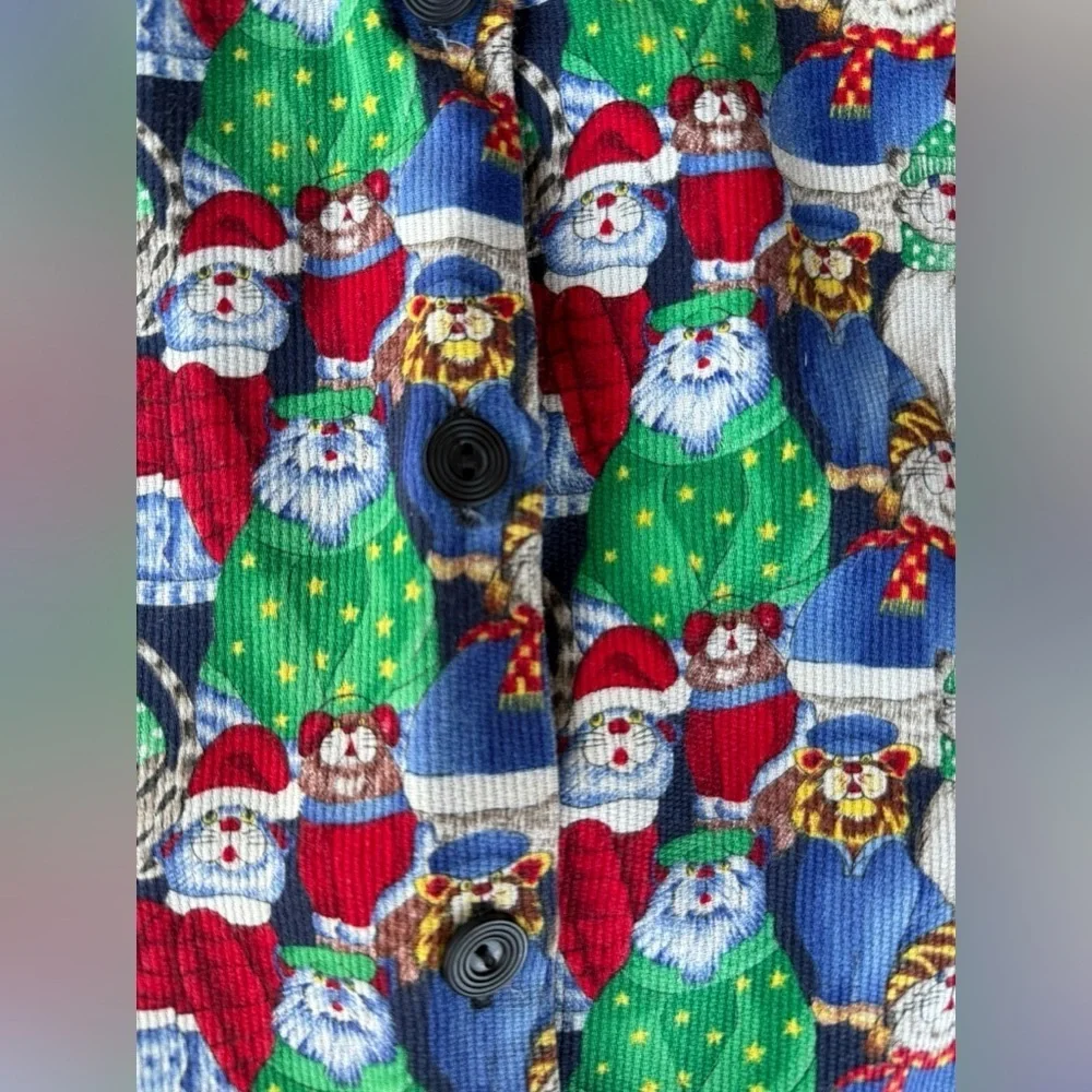 Vintage Christmas Holiday Vest Cats Santa Hats Black Red Womens Size 2X Funny